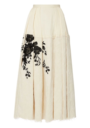 ERDEM floral-embroidered raw-cut maxi skirt - Neutrals