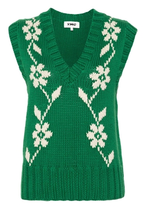YMC Heidi floral intarsia-knit vest - Green