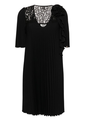 NISSA floral-appliqué pleated dress - Black