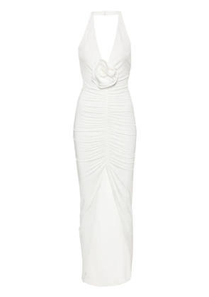NISSA floral-appliqué ruched maxi dress - White
