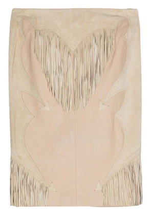 Versace Pre-Owned 2000s fringe-detail panelled skirt - Neutrals