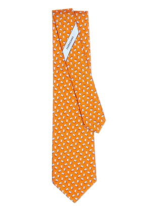 Ferragamo teddy bear-print silk tie - Orange