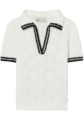Tory Burch pointelle knitted cotton polo shirt - White