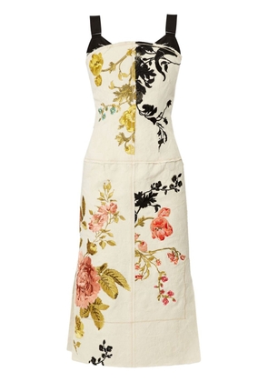 ERDEM floral-embroidered panelled dress - Neutrals