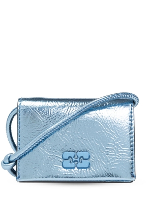 GANNI Bow metallic leather wallet on strap - Blue