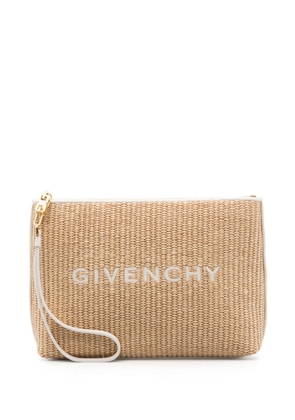 Givenchy logo-embroidered straw clutch bag - Neutrals