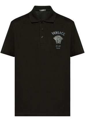 Versace Medusa Head-embroidered cotton polo shirt - Black