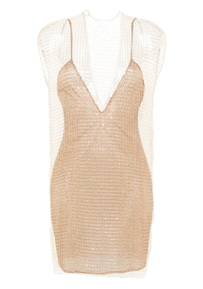 Genny sequinned open-knit dress - Brown