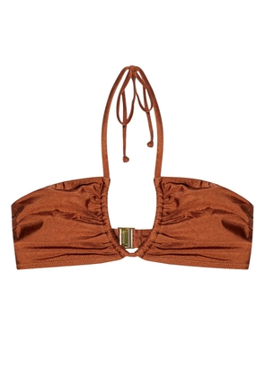 GANNI metallic-threading bikini top - Brown