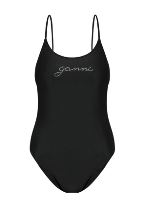 GANNI crystal-logo swimsuit - Black