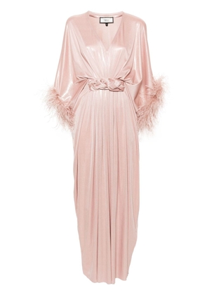 NISSA feather-trim lurex gown - Pink