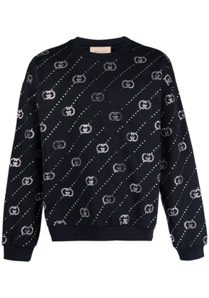 Gucci striped Interlocking G-crystal cotton sweatshirt - Blue