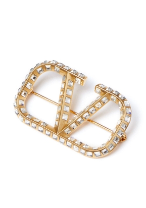 Valentino Garavani VLogo Signature crystal-embellished brooch - Gold