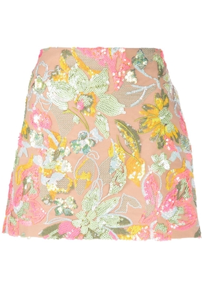 Elie Saab floral-print sequin-embellished miniskirt - Neutrals