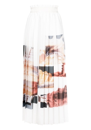 Agnona pixelated-shells pleated skirt - White