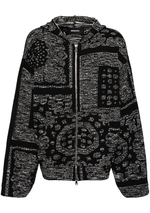 BREATH patterned-jacquard zip-up hoodie - Black
