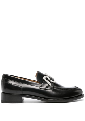 René Caovilla rhinestone-embellished leather loafers - Black