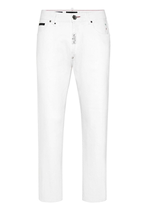 Philipp Plein logo-embroidered straight-leg trousers - White