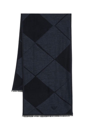 Emporio Armani geometric-pattern frayed scarf - Blue