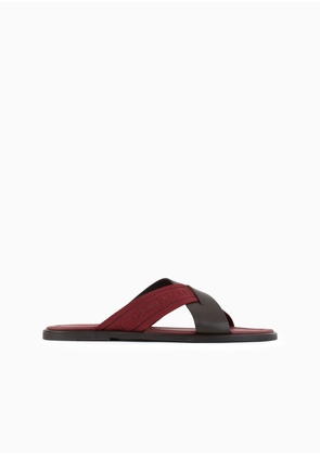 OFFICIAL STORE Leather Cross Sandals With Two-toned Tape