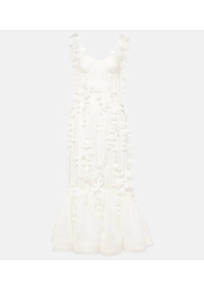 Zimmermann Embroidered floral linen and silk midi dress