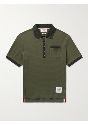 Thom Browne - Slim-Fit Striped Pointelle-Knit Cotton Polo Shirt - Men - Green - 2
