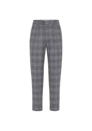 Brunello Cucinelli Silk-Wool-Cashmere Check Trousers