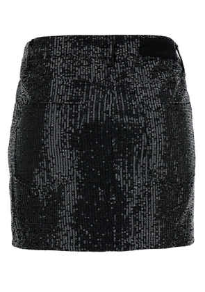 Rotate by Birger Christensen Black Mini-skirt With All-over Paillettes And Logo Patch In Cotton Woman