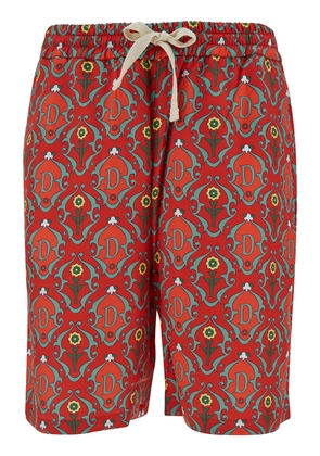 Drôle de Monsieur Red Shorts With All-over Ornements Print In Satrin Man