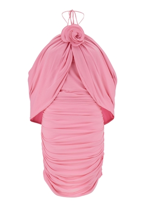Magda Butrym Mini Pink Dress With Cape And Rose Patch In Stretch Polyamide Woman
