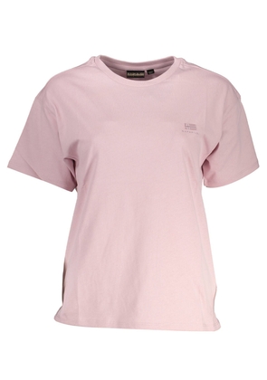 Chic Pink Embroidered Tee with Sleek Print - S
