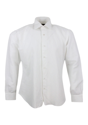 Barba Napoli Cult Shirt In Fine Cotton And Linen With Italian Collar And Hand-sewn With Mother-of-pearl Buttons