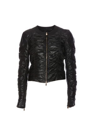 Pinko Ruched Detail Leather Jacket