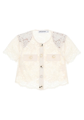 lace cropped top with diamanté buttons - 8 White