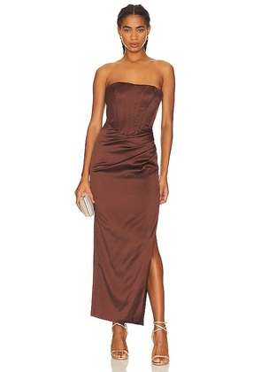 Bardot Everlasting Satin Dress in Brown. Size 6, 8.