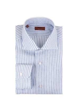 Barba Napoli Light Blue And White Striped Linen Slim Fit Shirt
