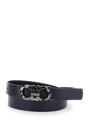 Ferragamo Black And Blue Reversible Belt With Gancini Buckle In Leather Man