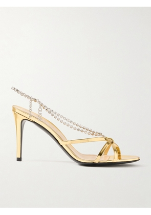 Gucci - Heloise Crystal-embellished Metallic Leather Sandals - Gold - IT36,IT37,IT38,IT39,IT40