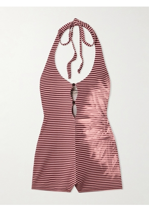 SIEDRÉS - Yanu Printed Striped Jersey Halterneck Playsuit - Multi - x small,small,medium,large