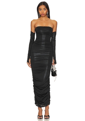 MORE TO COME Maddy Ruched Gown in Black. Size XS.