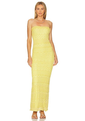 SNDYS x REVOLVE Strapless Crochet Maxi Dress in Lemon. Size M, S, XL, XS, XXL, XXS.
