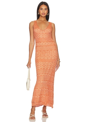 SNDYS x REVOLVE Crochet Maxi Dress in Orange. Size L, S, XL, XS, XXL, XXS.