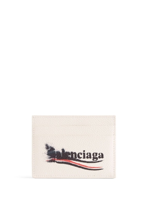 Balenciaga smudged logo-print leather cardholder - Neutrals