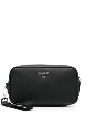 Emporio Armani Eagle-plaque zipped wash bag - Black