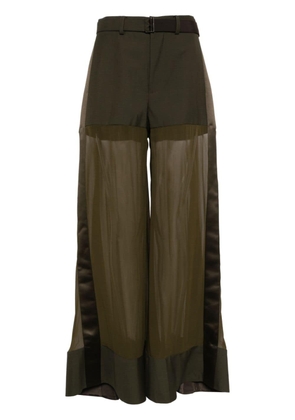 sacai high-waisted belted silk trousers - Green