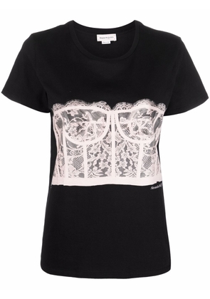 Alexander McQueen Corset-print cotton T-shirt - Black