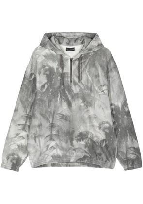 Emporio Armani palm tree-print jersey hoodie - Grey