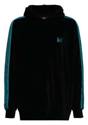 Needles logo-embroidered velour hoodie - Black