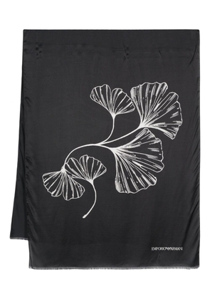 Emporio Armani Ginkgo-print satin scarf - Black