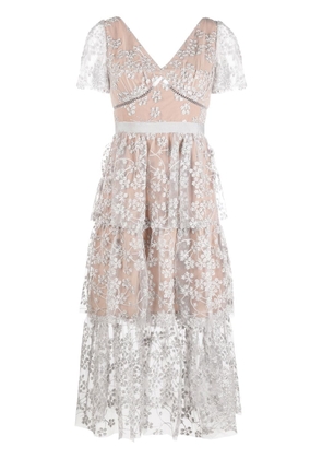 Self-Portrait floral-embroidered tulle dress - Grey
